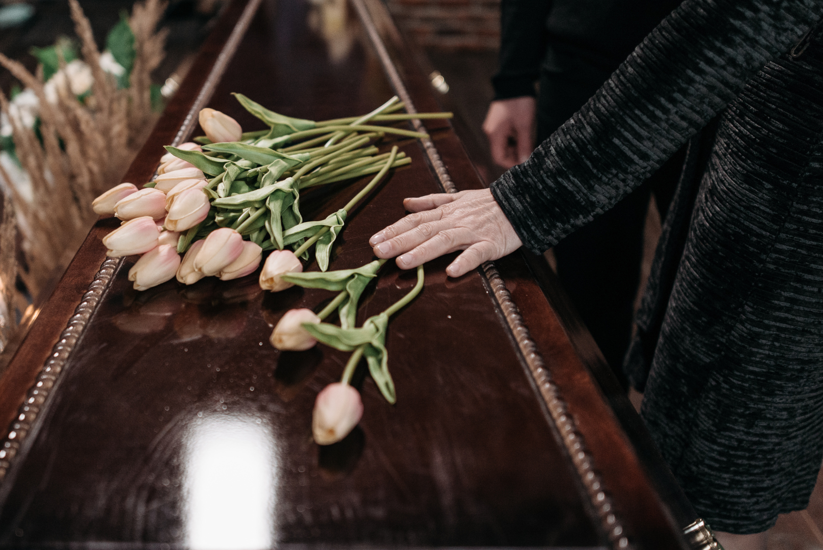 Flowers on coffin